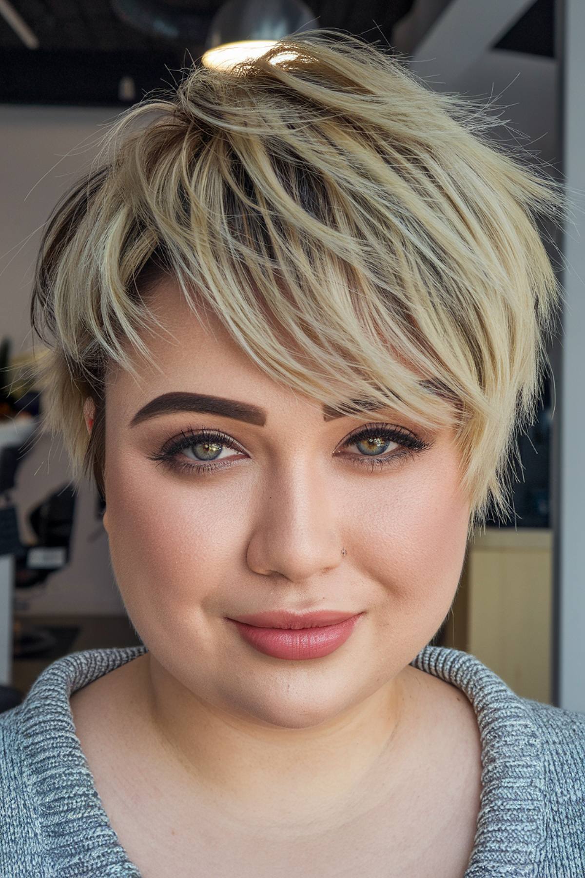 Bixie haircut for plus size women with volume at crown