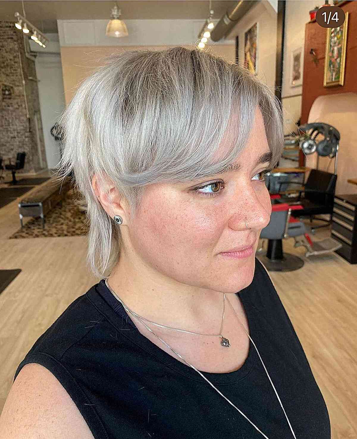Bixie Platinum Blonde Hair with Dark Roots for Women with Side Part Bangs