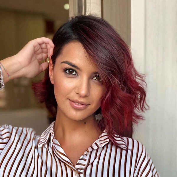 A black and red balayage hair color