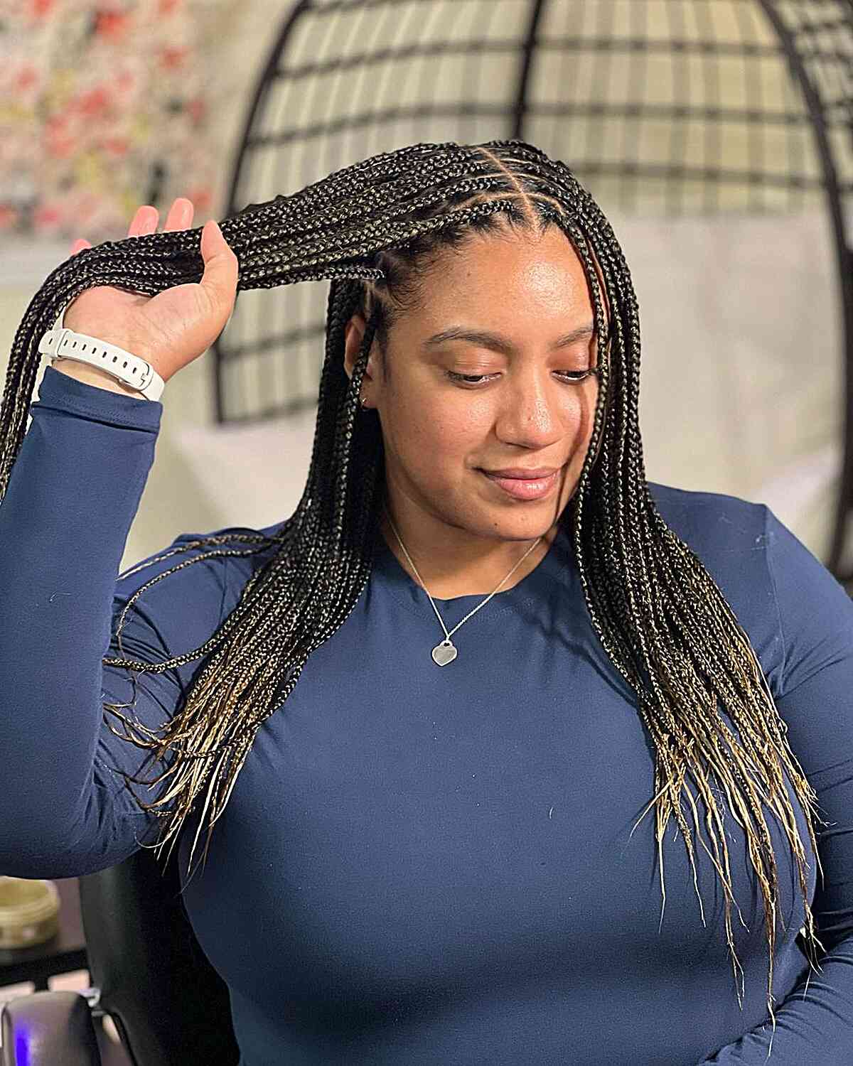 Black-Blonde Ombre Small Knotless Braids for Chest-Length Natural Hair