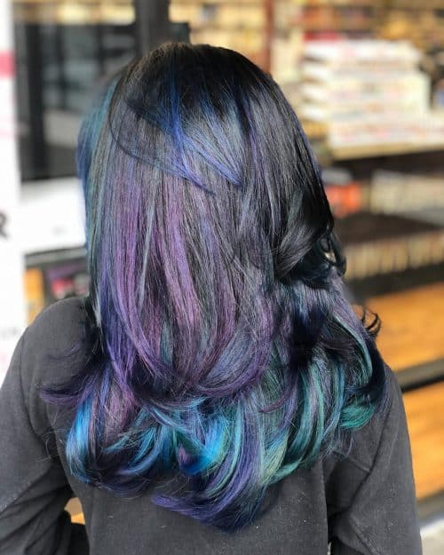 Blue and Purple on Black Hair