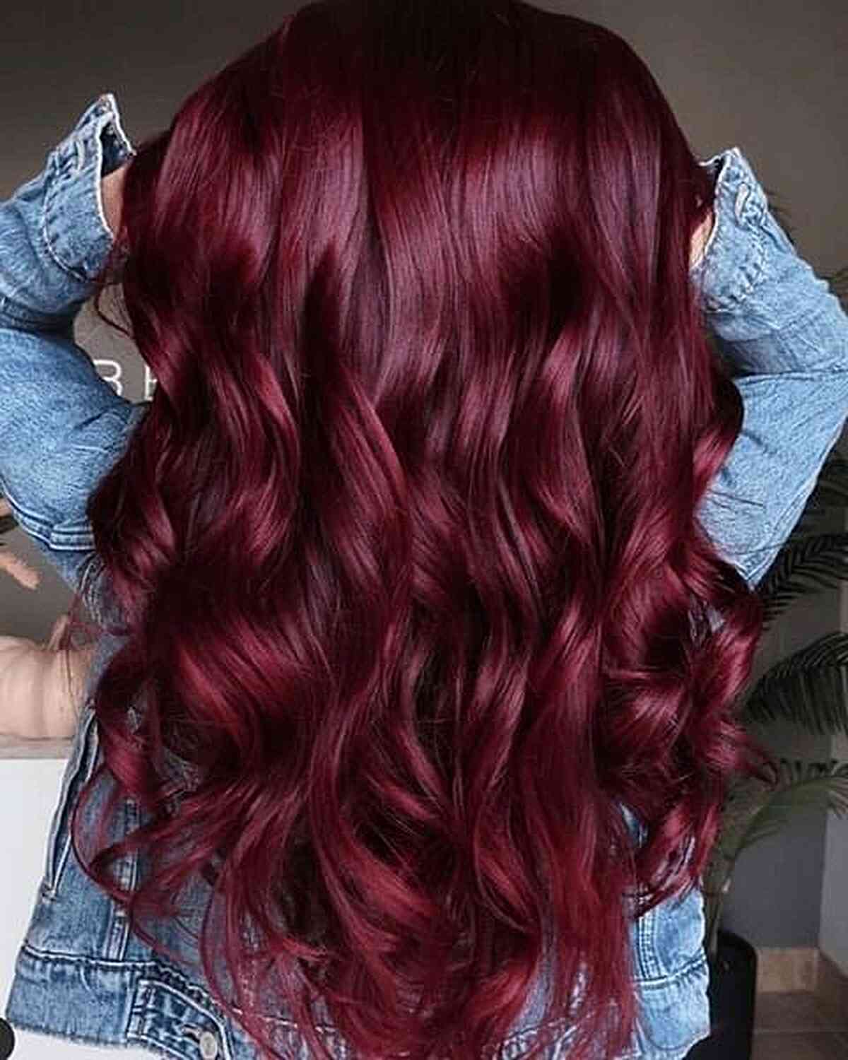Black Cherry Red Hair with Sexy Curls on long hair