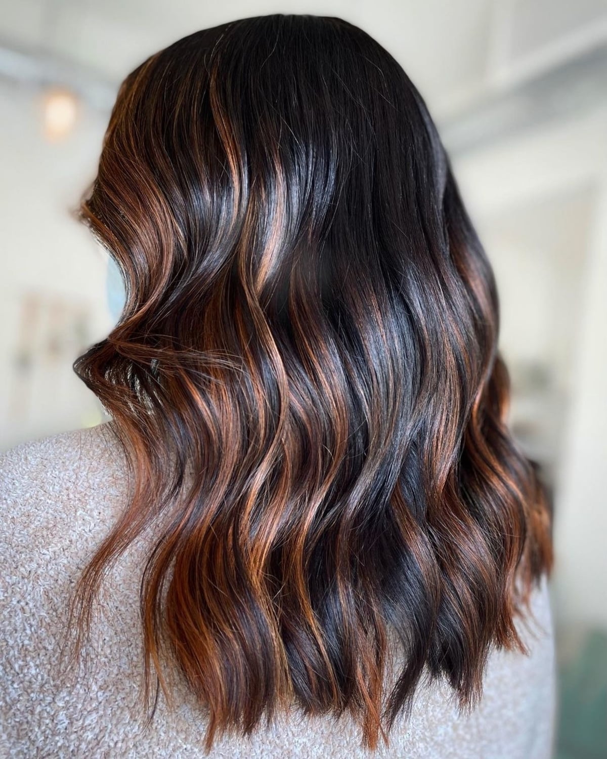 Copper Highlights on Black Hair Color