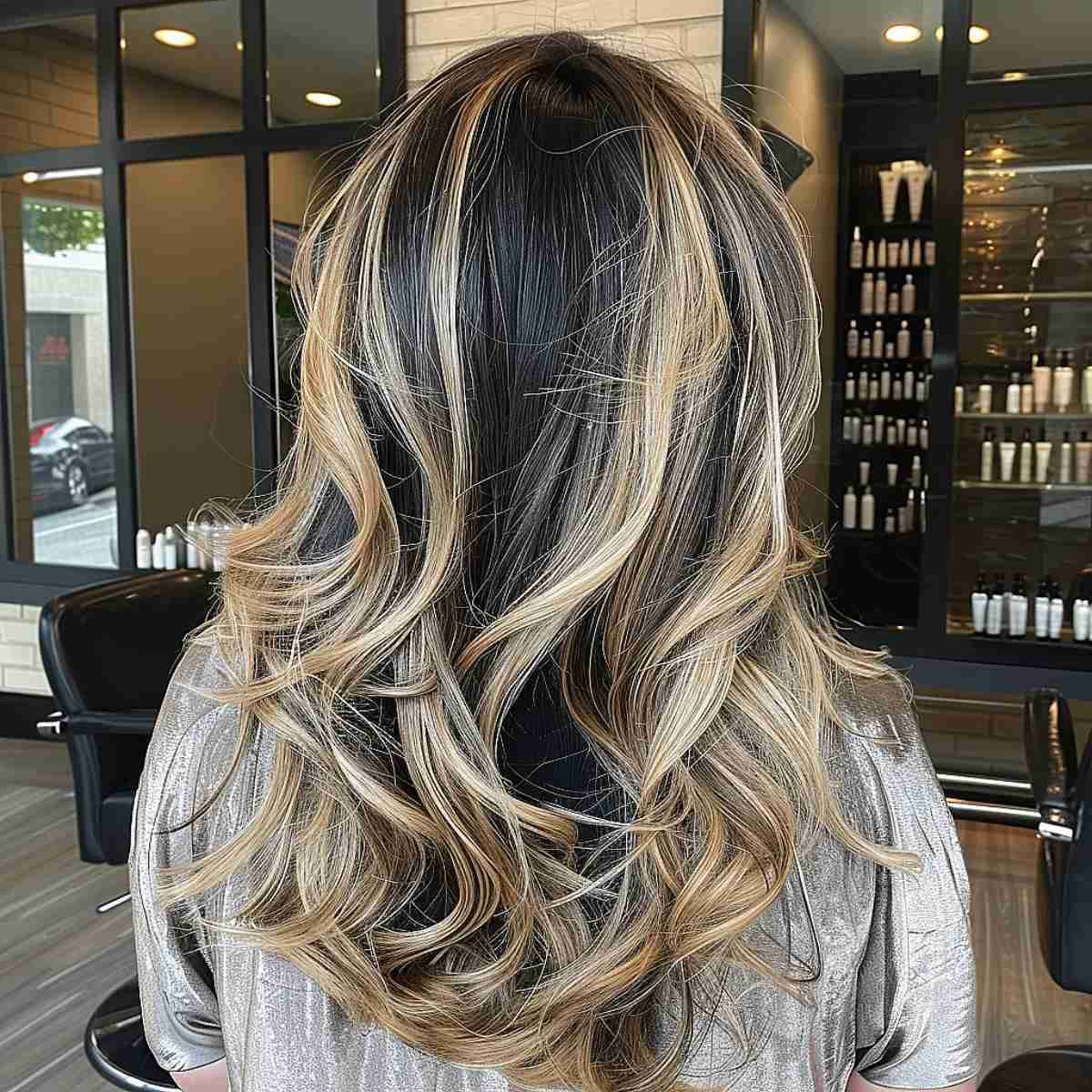 Sultry Black Hair with Chunky Blonde Highlights