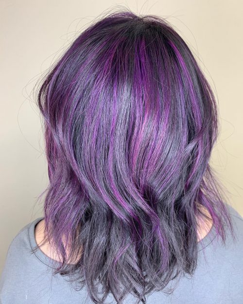 Black Hair with Purple Highlights