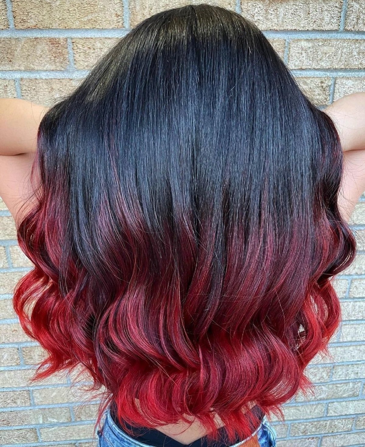 Black and Bright Red Ombre for Long Hair.