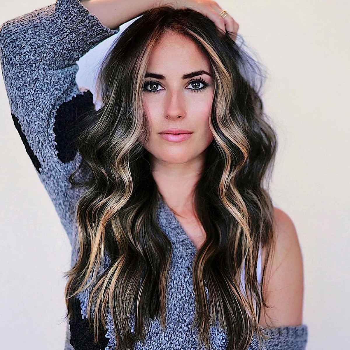 Black Long Hair with Blonde Money Piece and Highlights