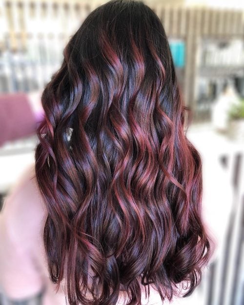 Dimensional Black to Maroon Hair Color