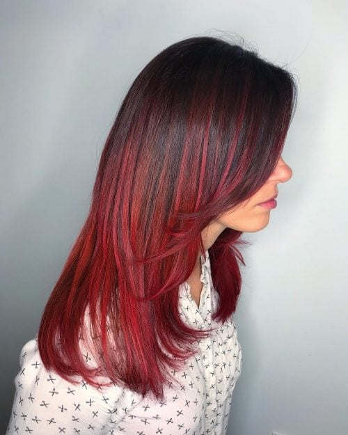 Black to Red ombre hair