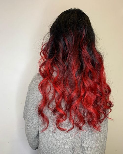 Black to Red Ombre with Highlights