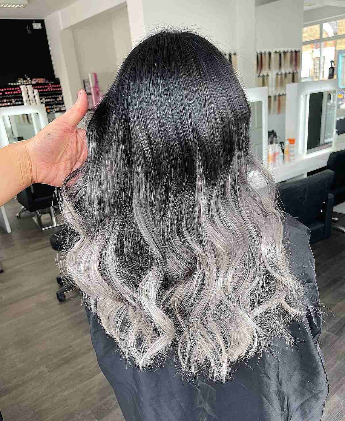 Black to Silver Balayage Ombre Hair