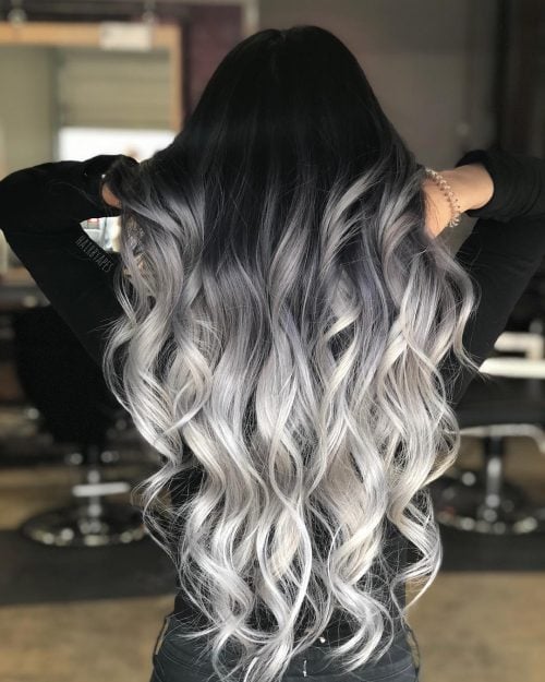 Black to Silver Balayage Ombre