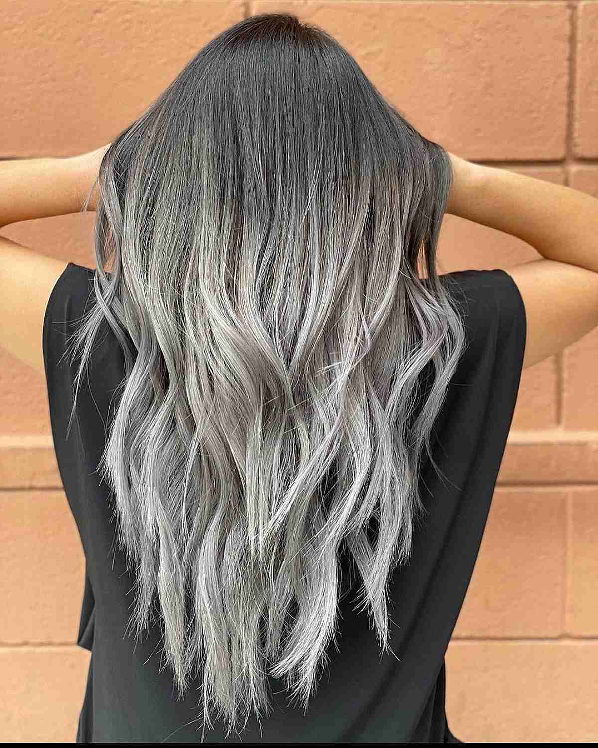 Black to Silver Ombre on Long Hair