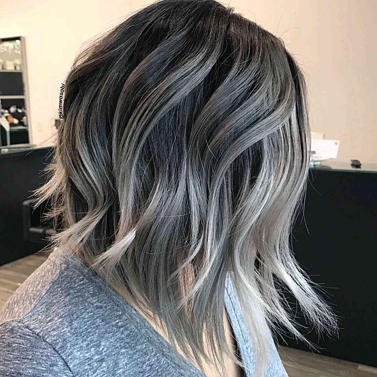 Black to Silver Ombre Textured Lob