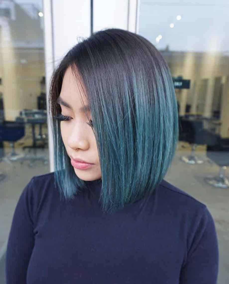 Black to Teal Blue Ombre Hair Color