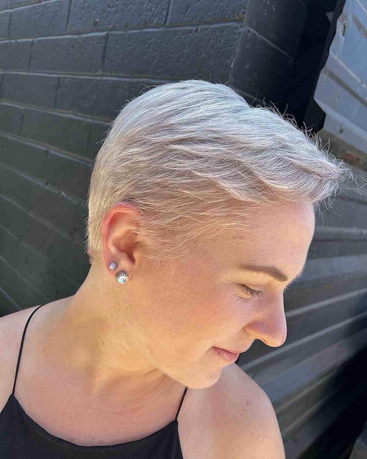 Bleach Blonde Thin Pixie with Layers