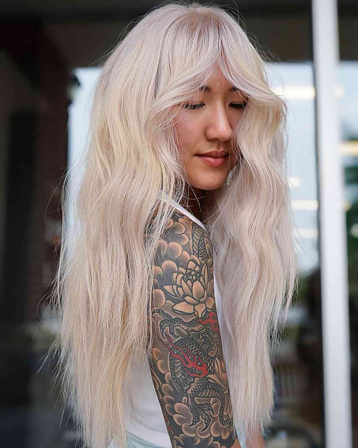 Bleached-Out Light Blonde Long Hair