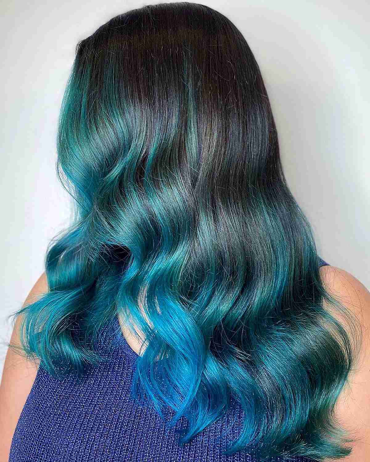 Blended Teal and Turquoise on Brunette Hair for Winter
