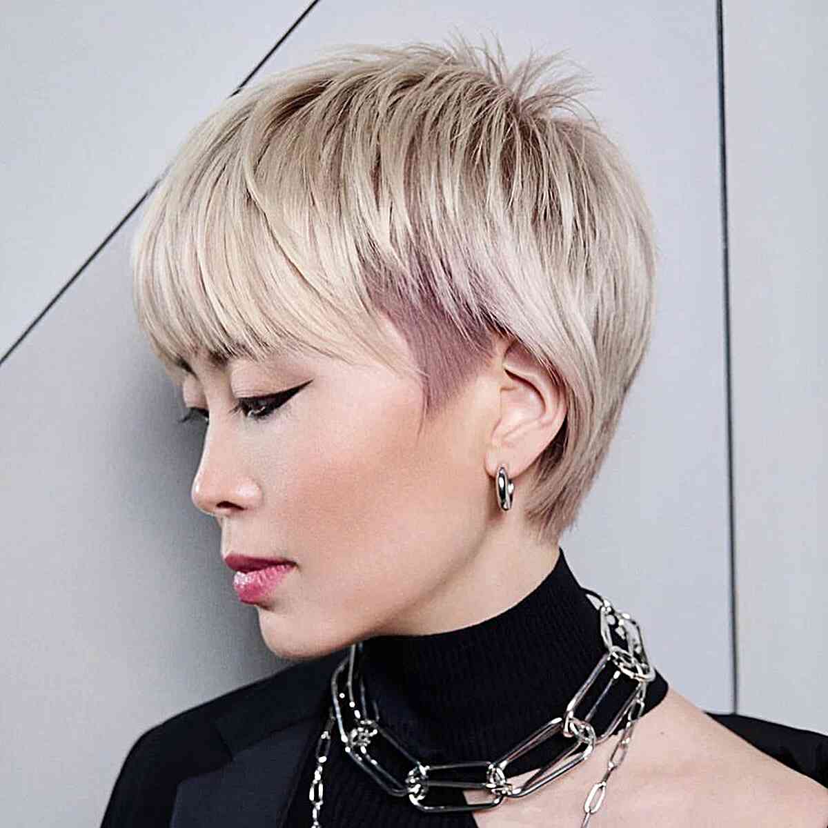 Block Colored Undercut Pixie for asian ladies with short fine hair