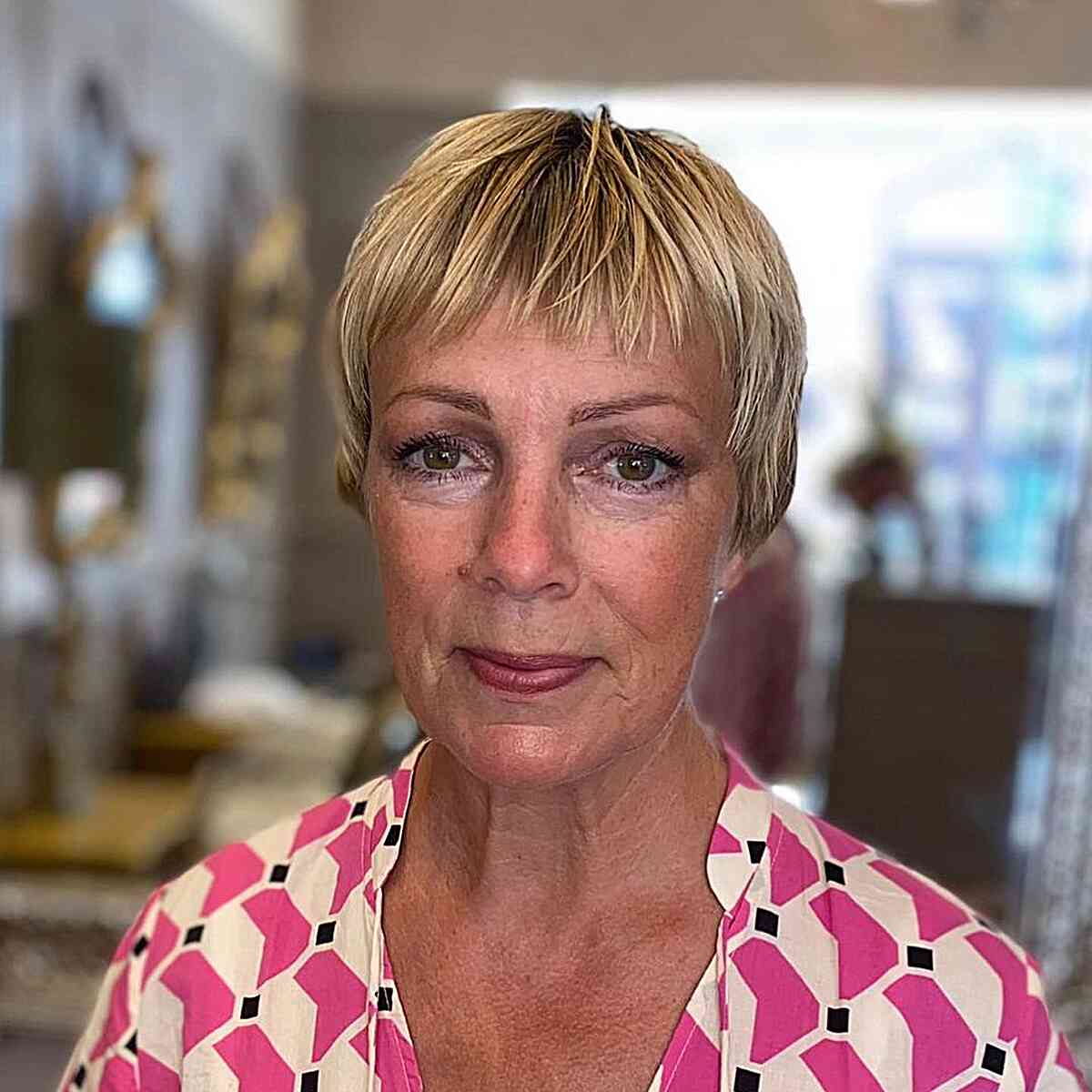 Blonde Balayage on a Choppy Pixie for older ladies with short thin hair