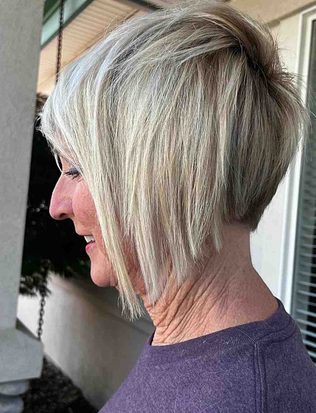 Blonde Balayage on a Stacked Bob for Ladies Over Sixty