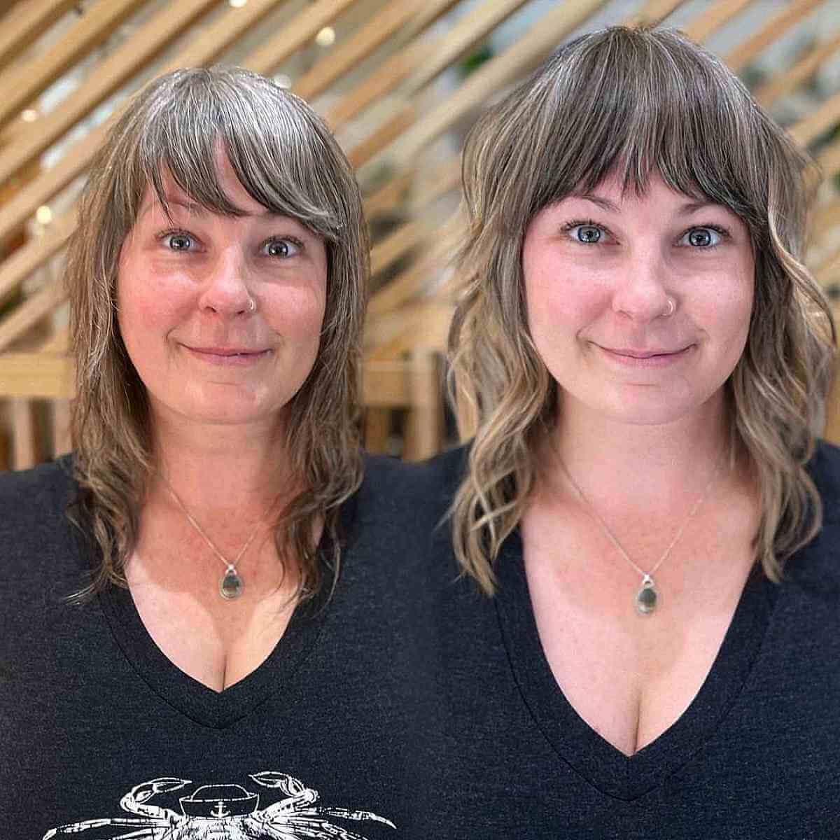 Blonde Balayage with Full Bangs for 40-Year-Olds with Mid-Length Hair