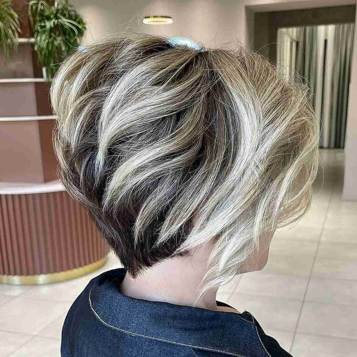 Blonde Balayage with Very Dark Roots for Short Hair