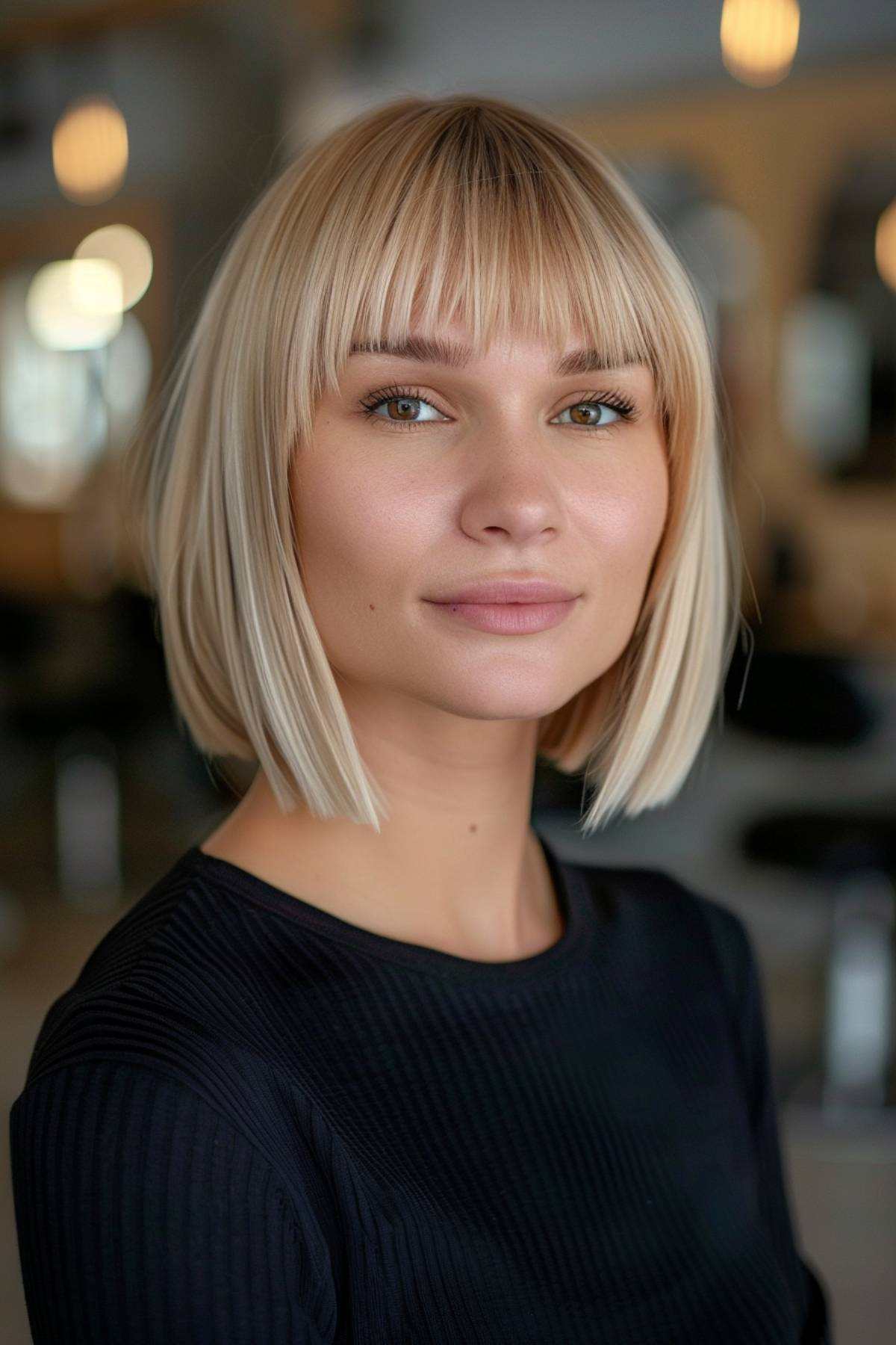 Blonde bob hairstyle with bangs for thin hair