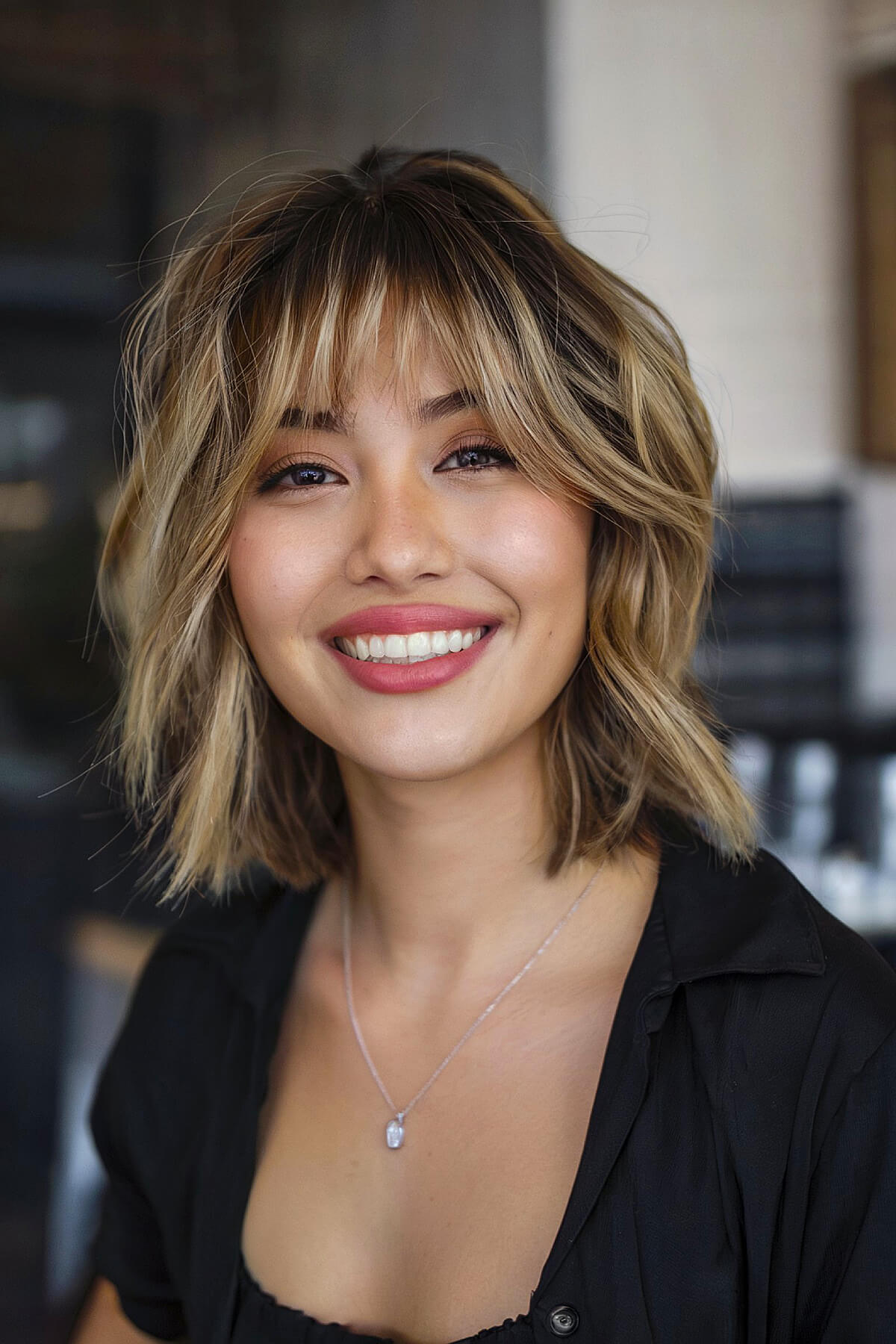 Blonde bob with bangs for women over 30