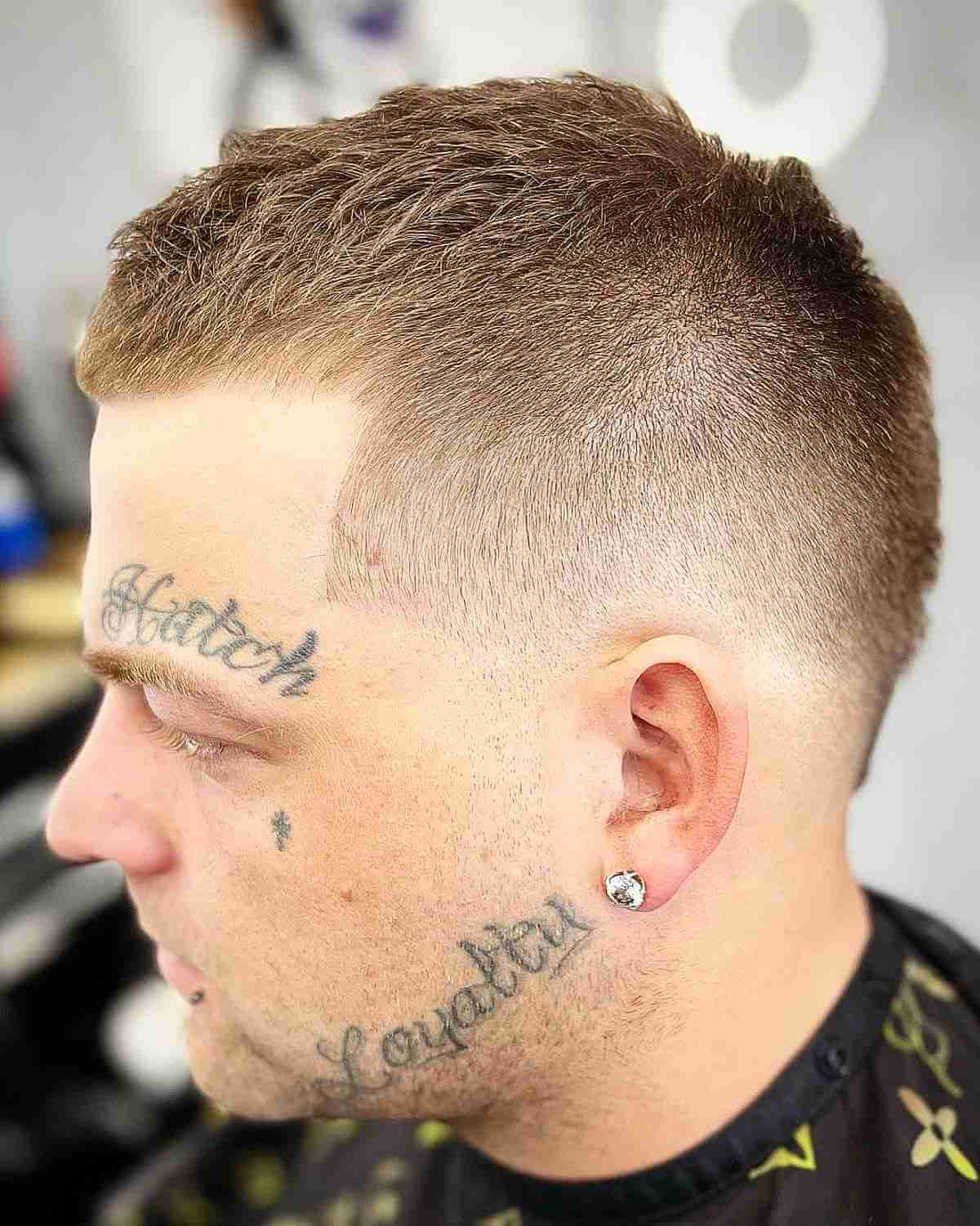 Blonde Crew Cut with Tapered Burst Fade for Guys