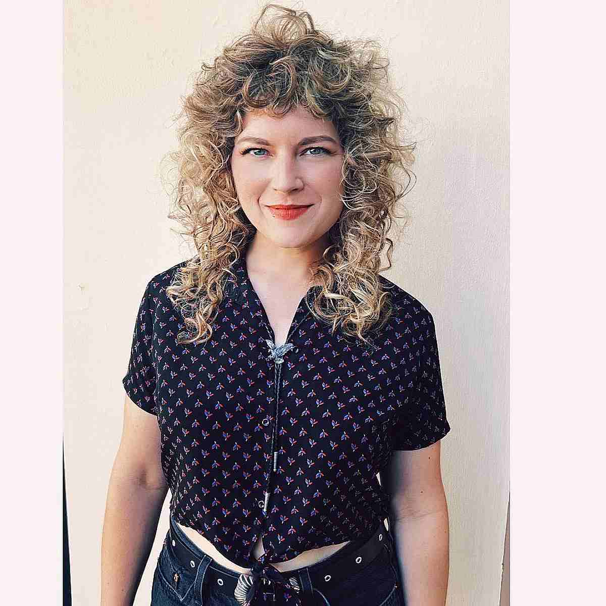 Blonde Curly Shag with Curly Bangs
