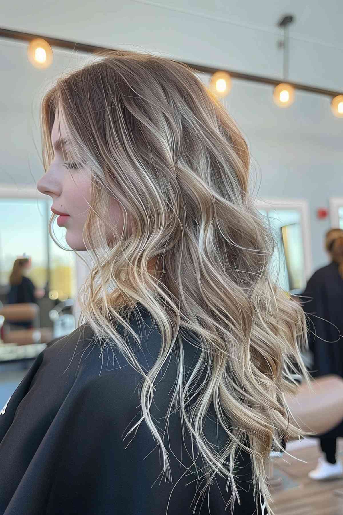 Long Layered Blonde Hair with Mixed Tones and Soft Curls