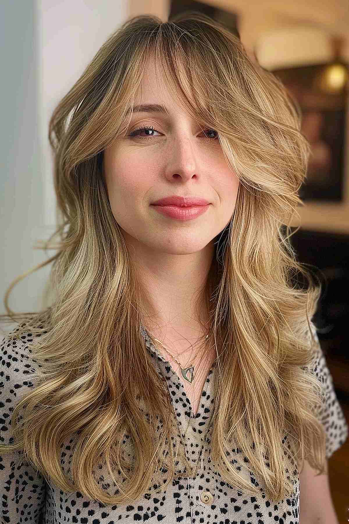 Blonde fox cut with long layers for oval faces, enhancing natural waves