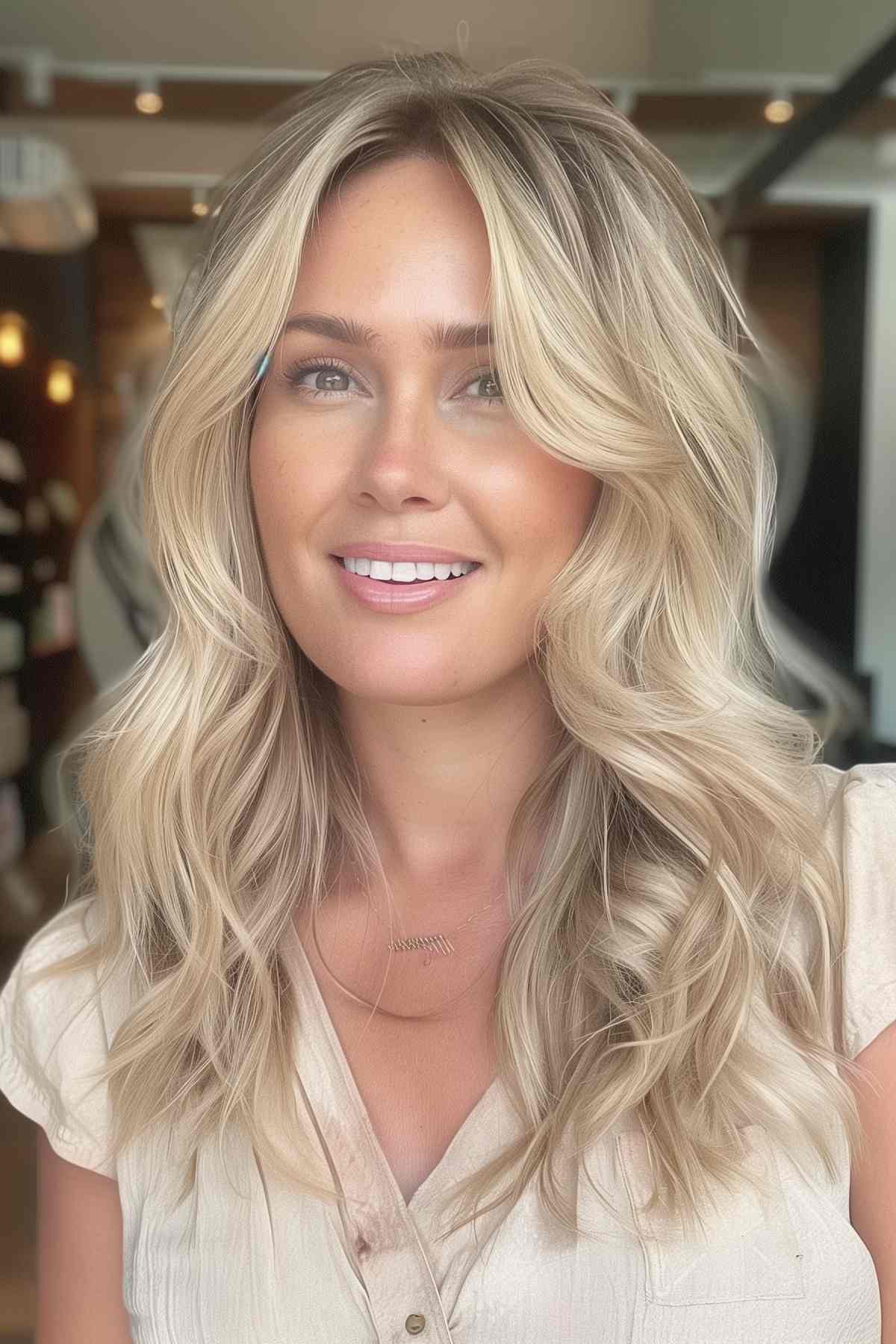 Beige blonde layers with subtle highlights