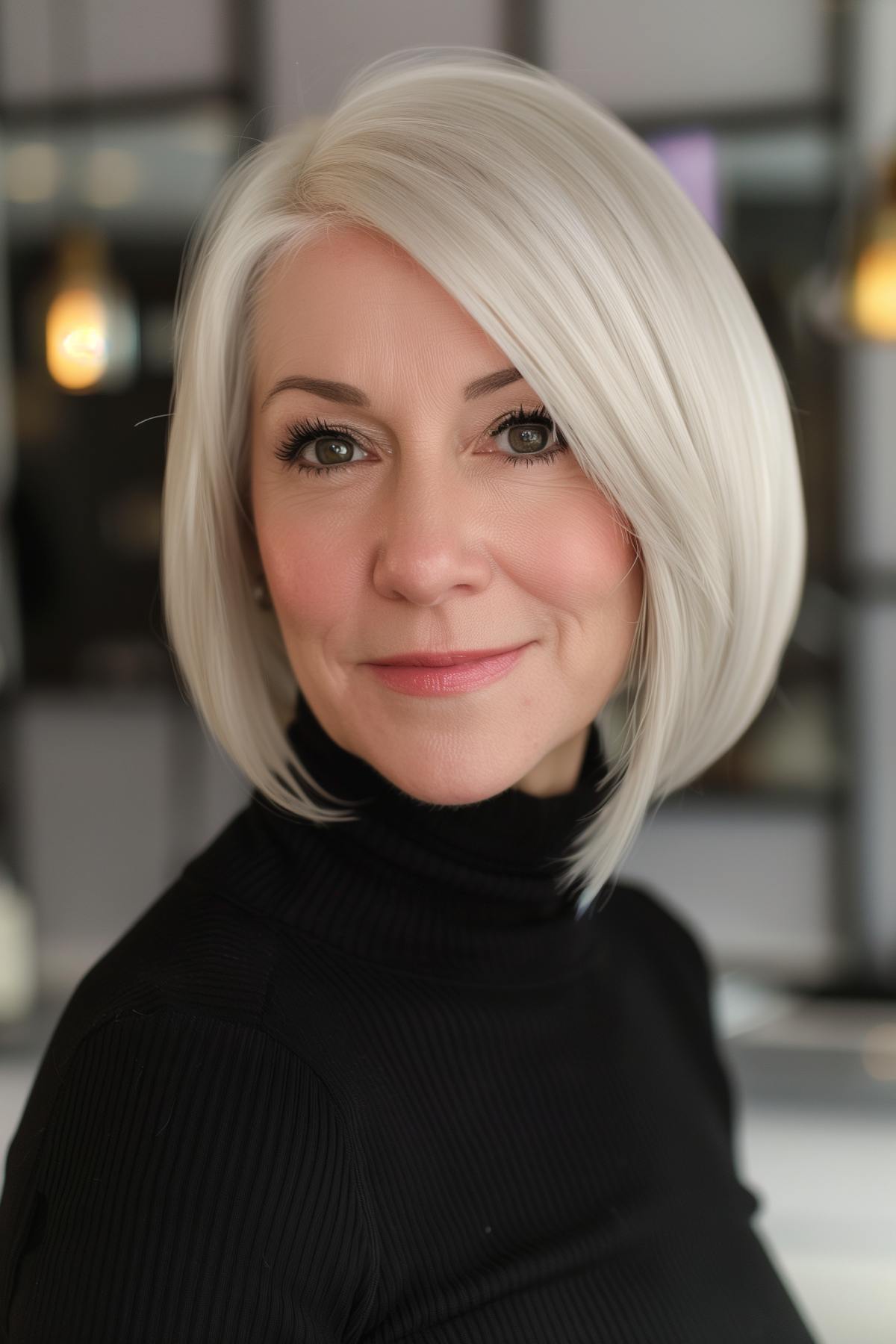 Platinum blonde bob with subtle highlights