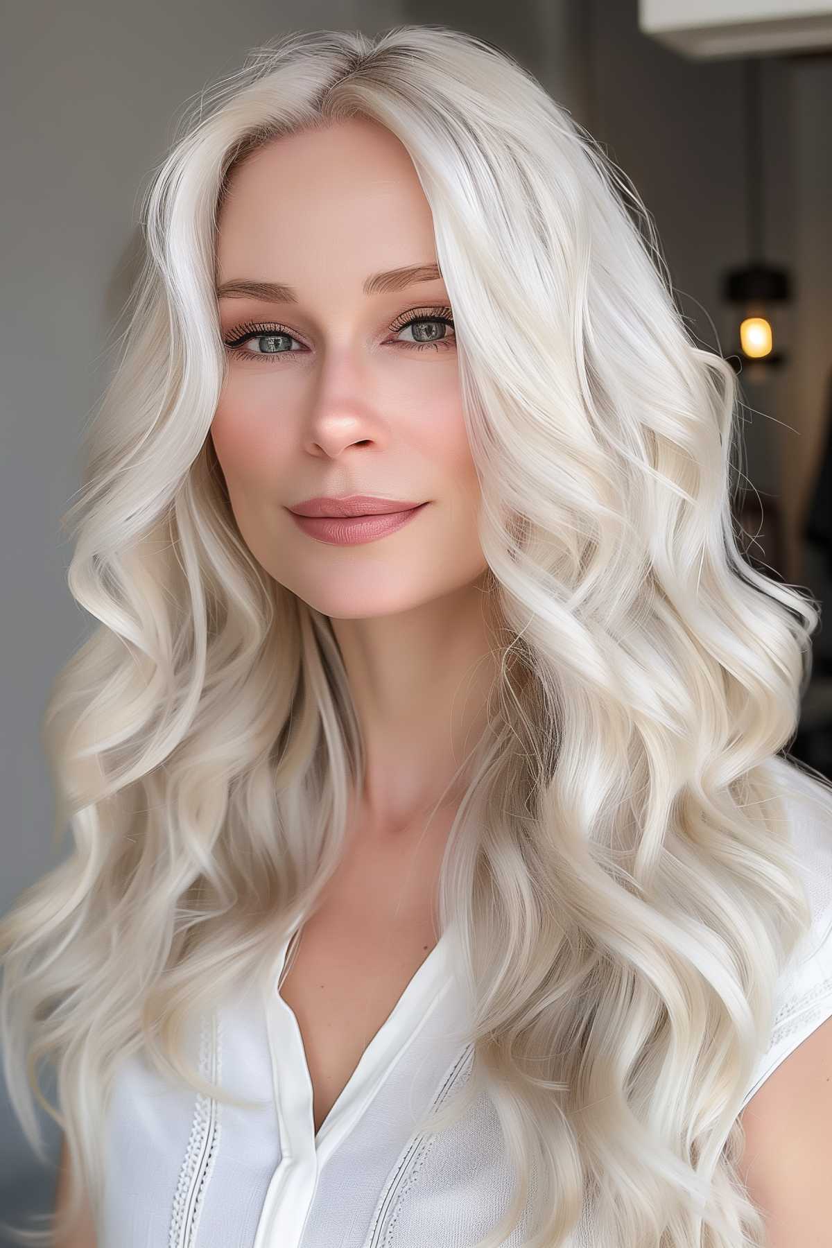 Platinum blonde waves with subtle highlights