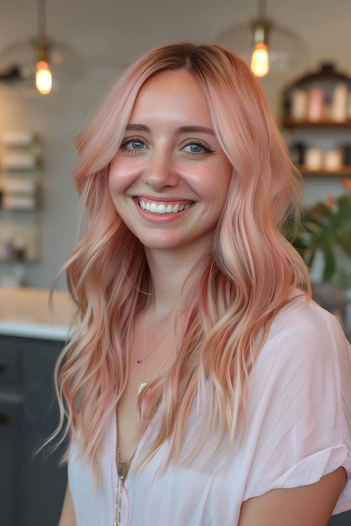 Rose gold blonde with subtle highlights