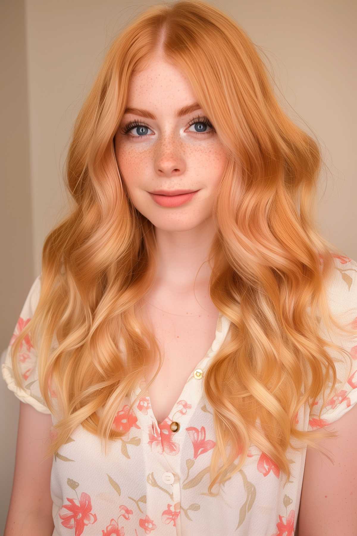 Strawberry blonde waves with subtle highlights