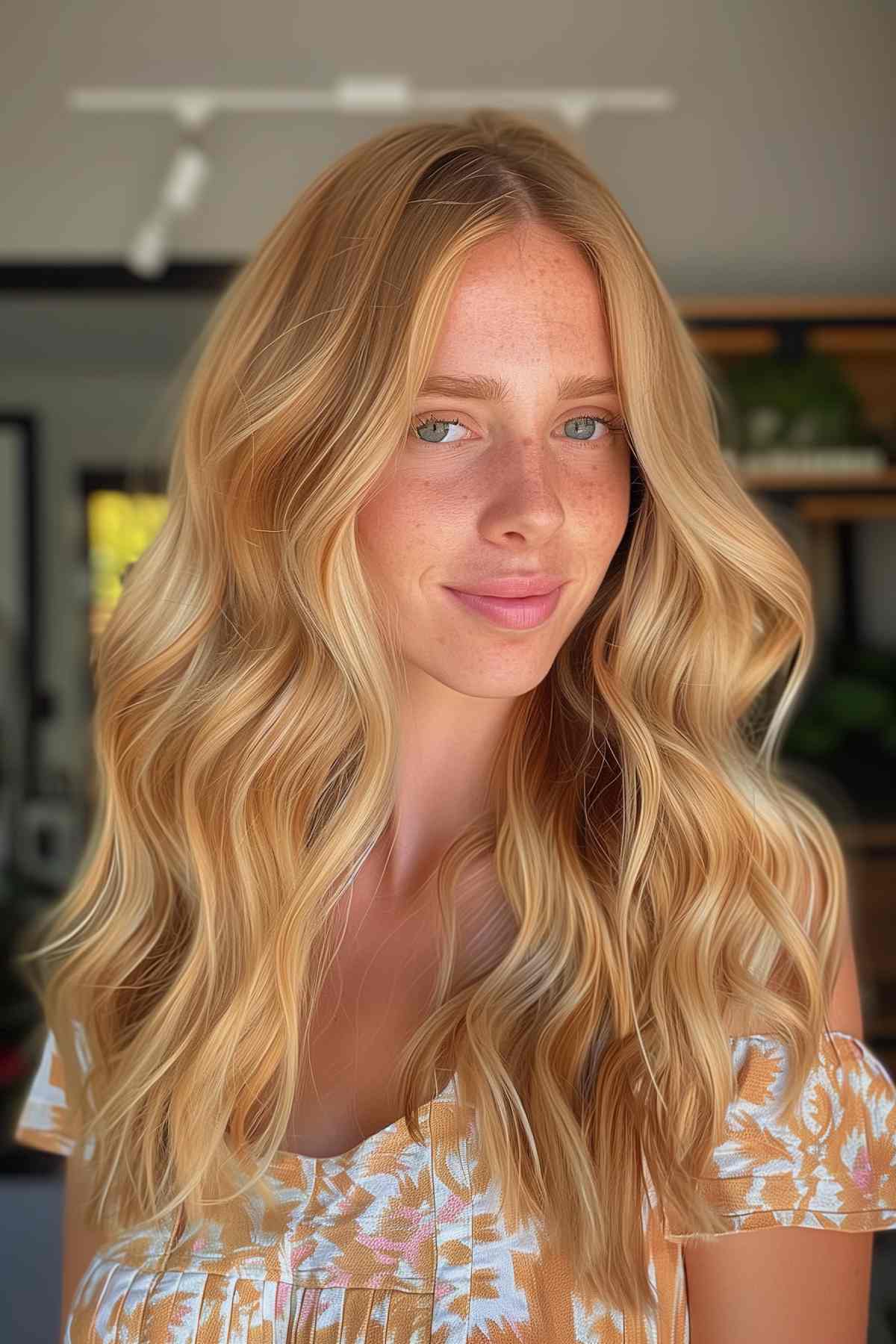 Sunflower blonde waves with subtle highlights