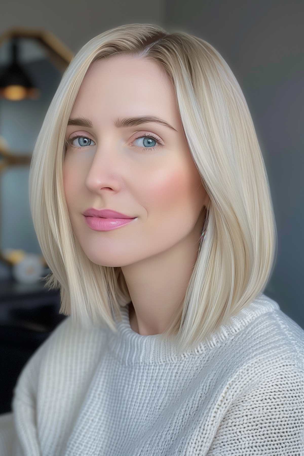 Vanilla blonde lob with subtle highlights