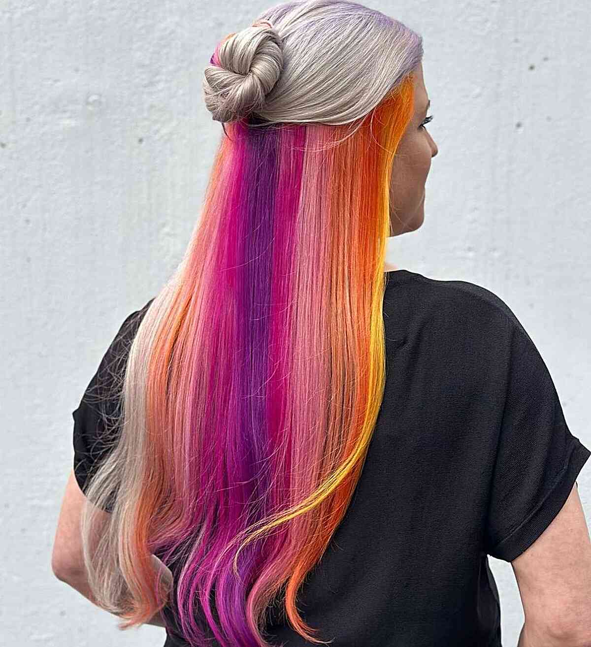 Waist-Length Blonde Hair with Colorful Underlights for Raves