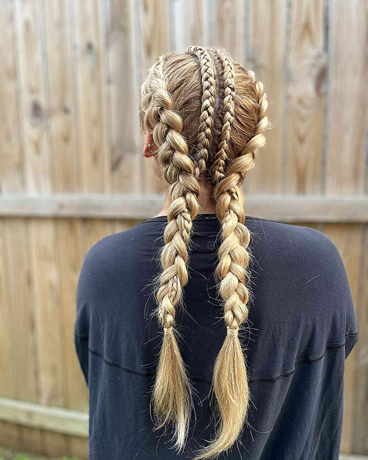 Longer Blonde Hair with Tight Braids and Pigtails