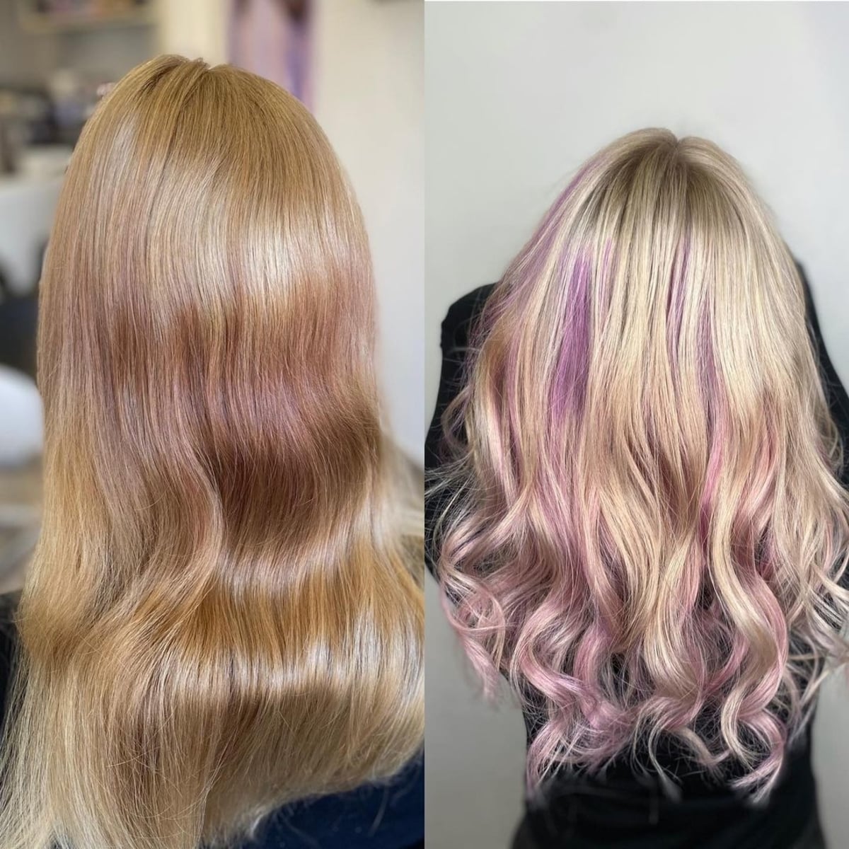 Blonde hair with light purple highlights