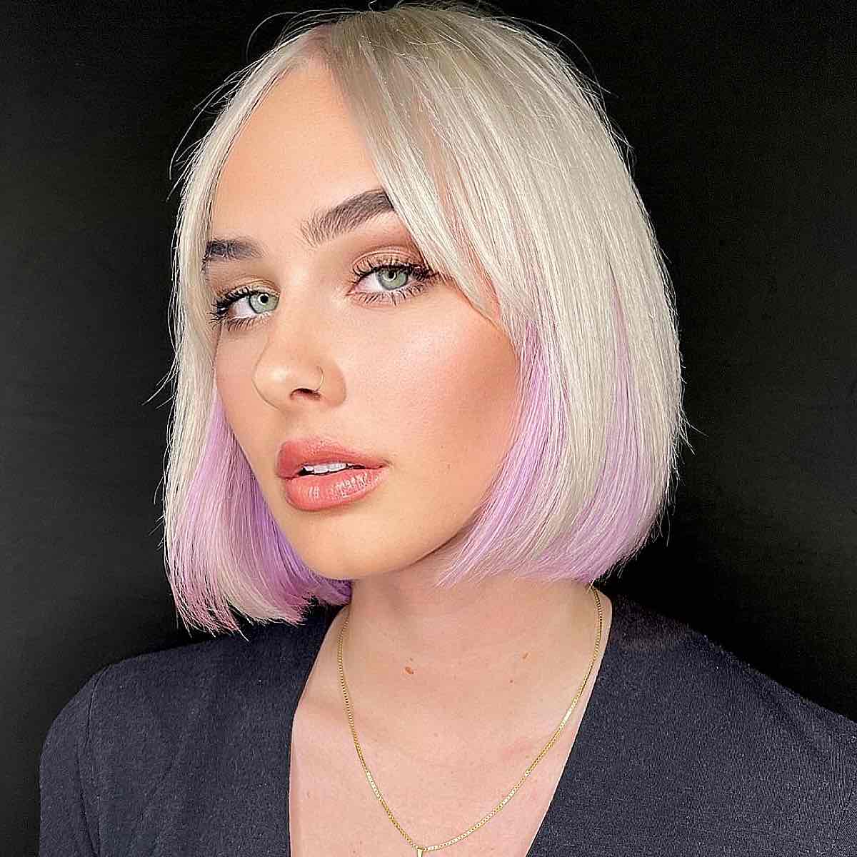 blonde hair with purple highlight