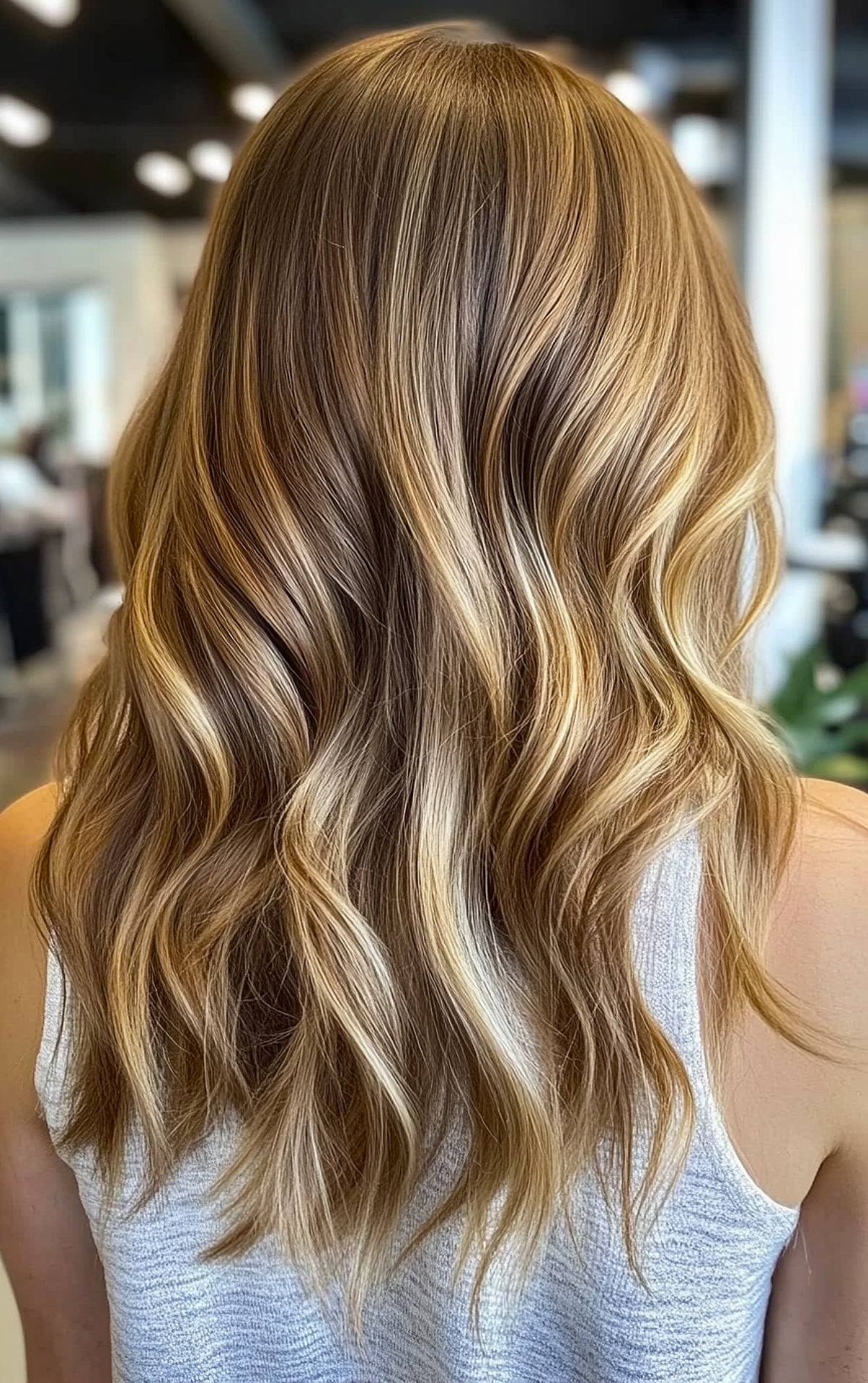 Brown hair with blonde highlights in loose waves