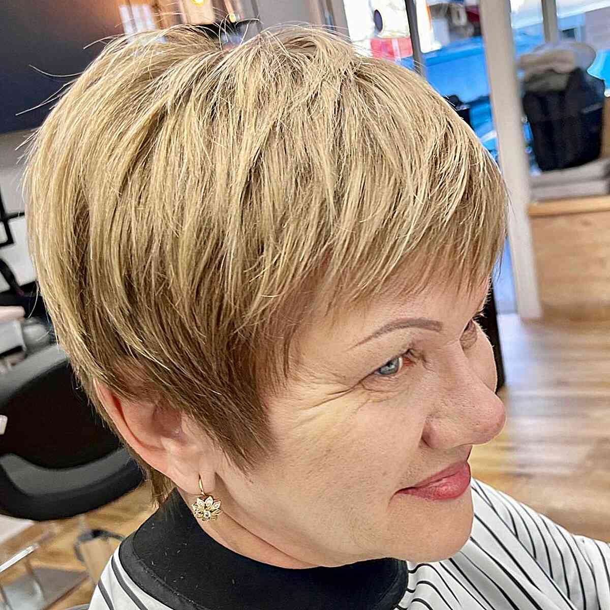Blonde Lixie with Sweeping Bangs for 60-Year-Olds