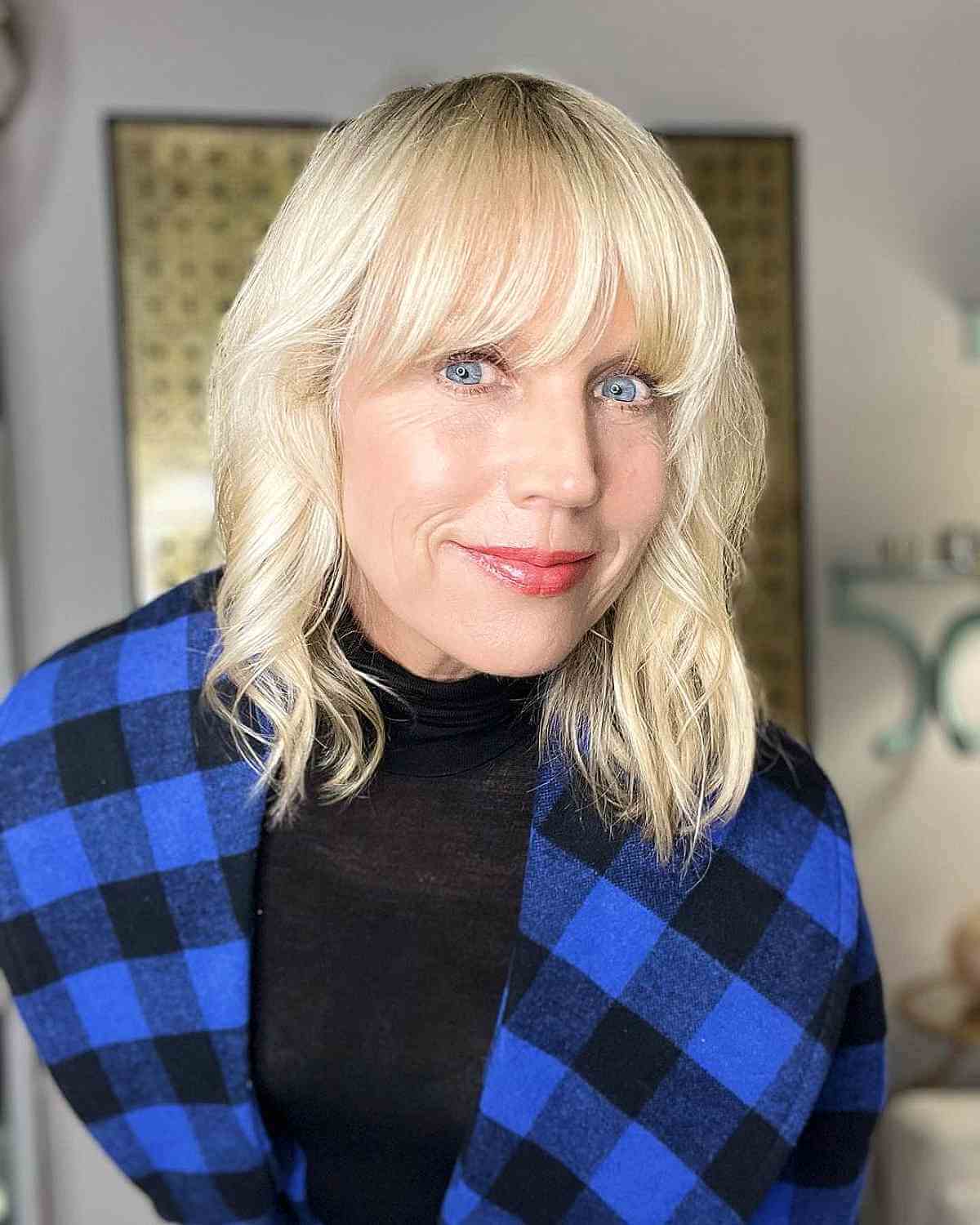 Blonde Lob with a Fringe for Thin-Haired Ladies