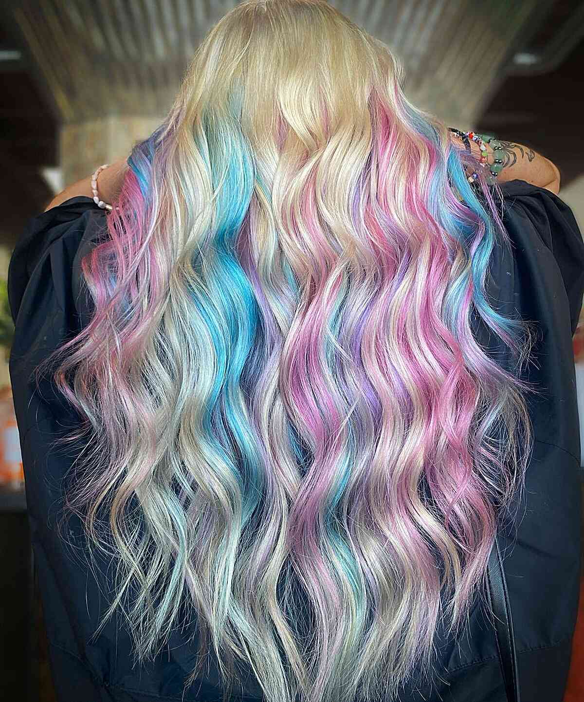 Long Blonde Mermaid Hair with Cotton Candy Pastel Accents