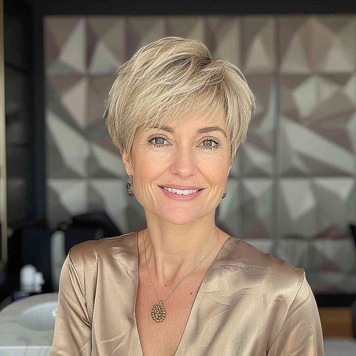 Cute Blonde pixie style for short hair over 50 women