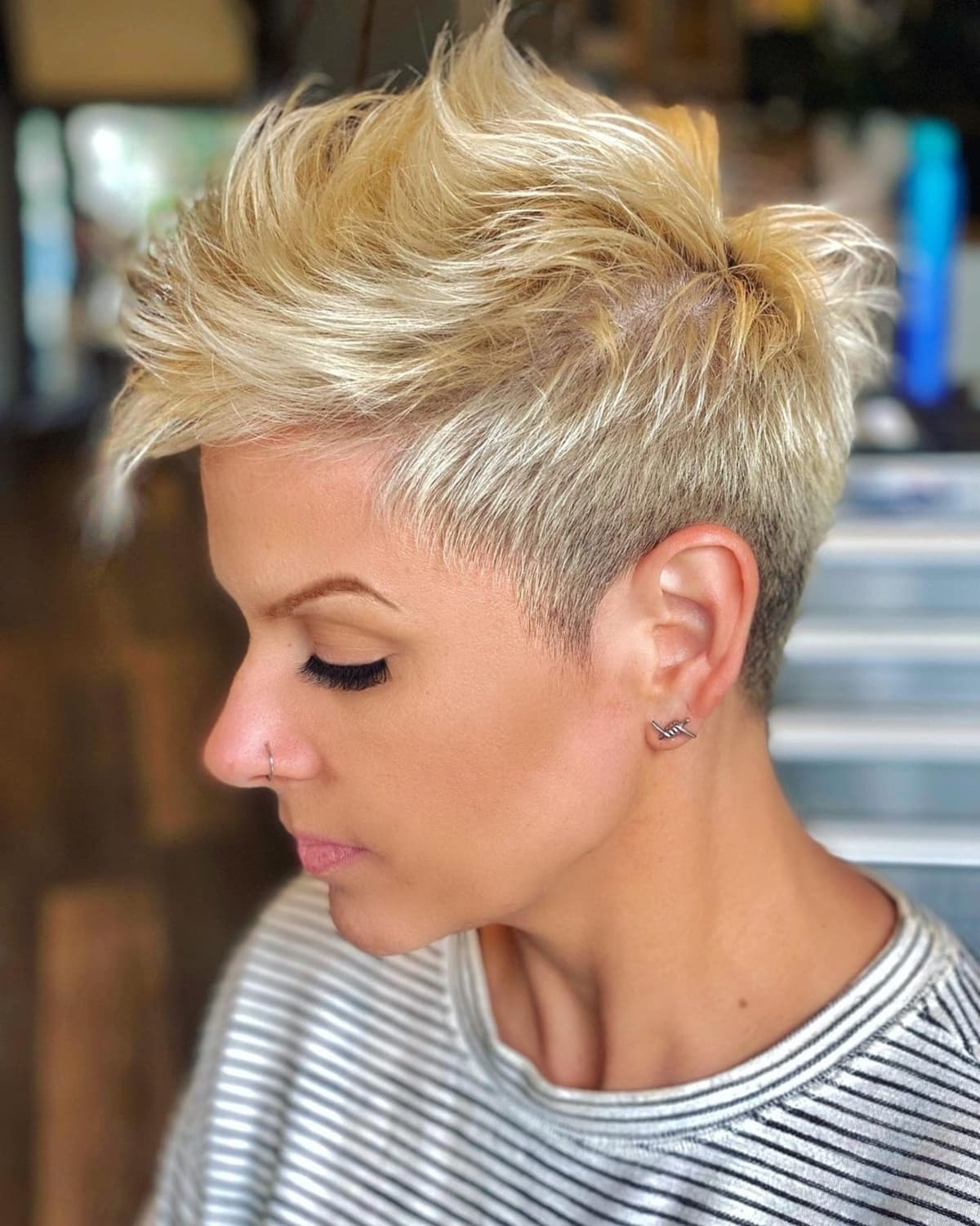 Blonde pixie with textured ends